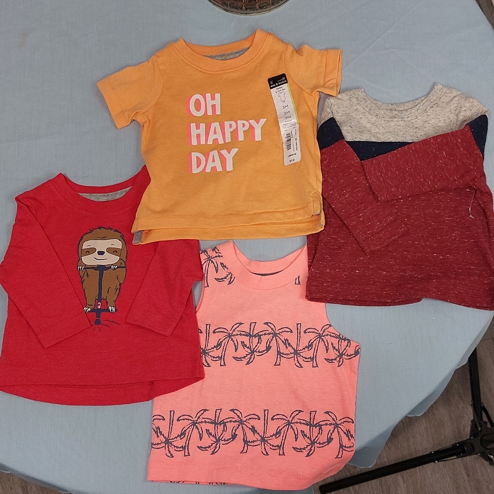 Lot of 4 Okie Dokie Shirts Baby sz 3M NWT